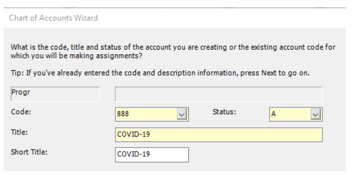 COVID-19 Chart of accounts wizard
