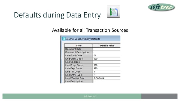 Data Entry Defaults